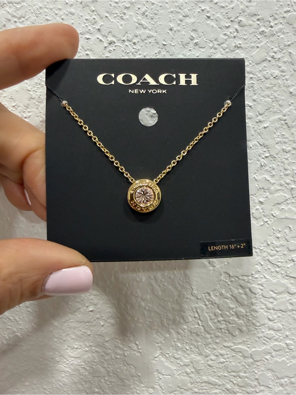 Coach Gold-Tone Pendant Necklace with  pink stone